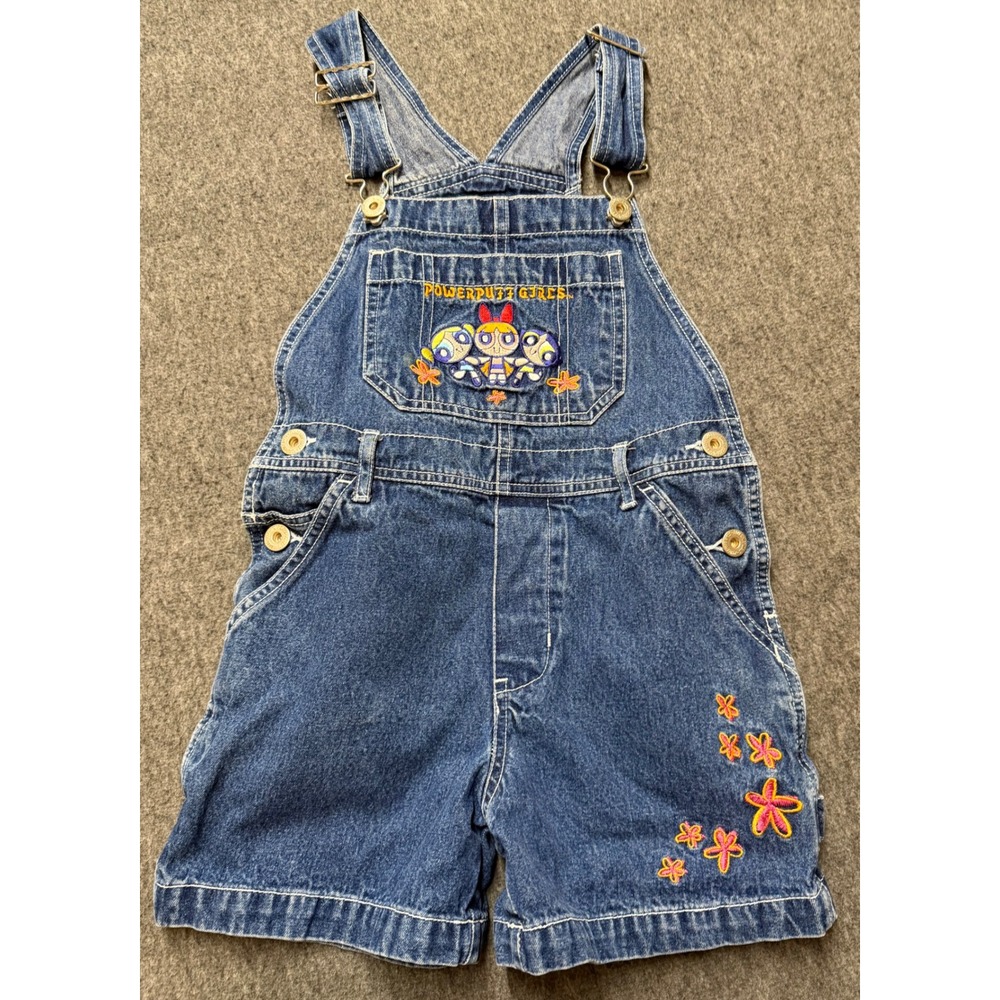 VTG Cartoon Network Y2k Powerpuff Girls Denim Shortalls Girls XS 4/5  Overalls